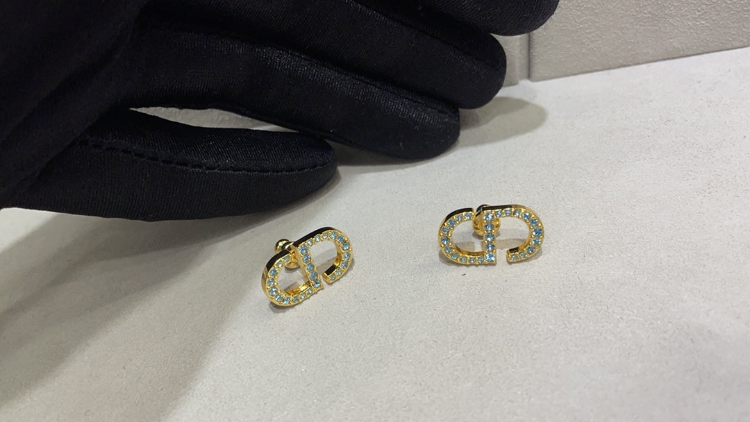 Dior Petit CD Cubic Zirconia Gold Stud Earrings