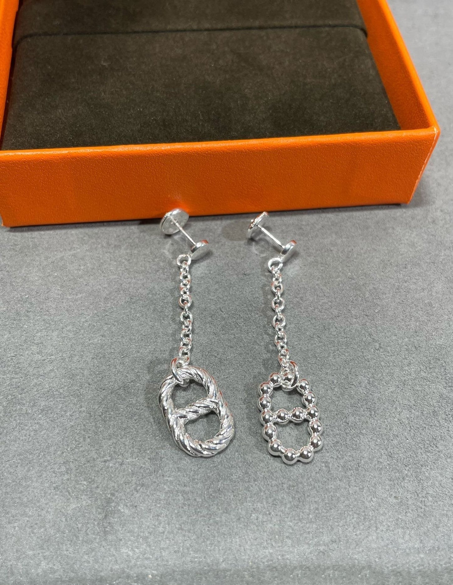 Hermes H Plain Silver Ab Pig Nose Earrings