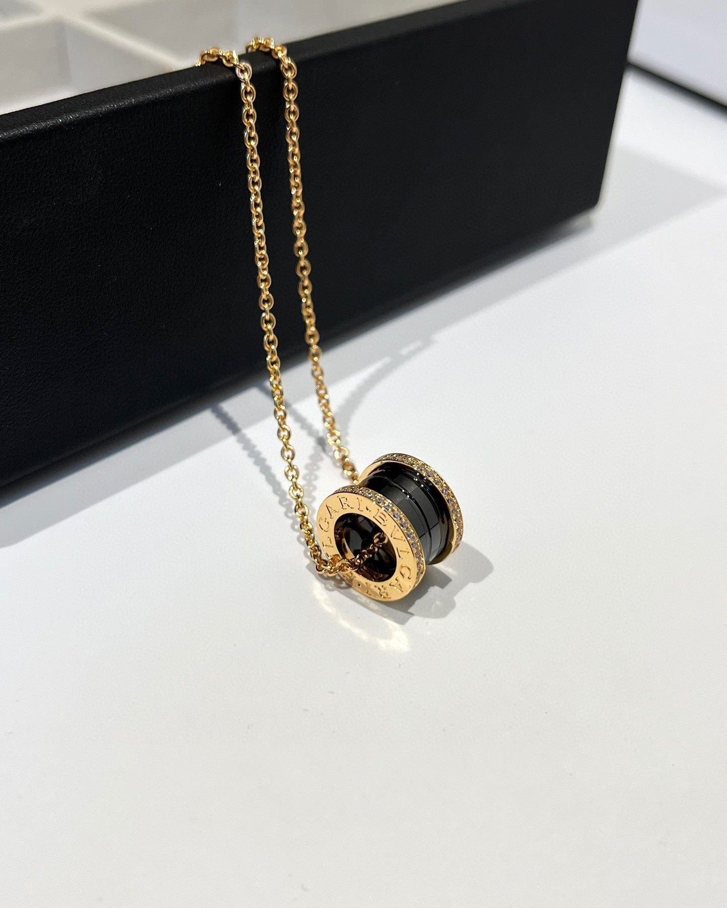 Bvlgari Zero 1 Black Ceramic Cubic Zirconia Pink Gold Necklace