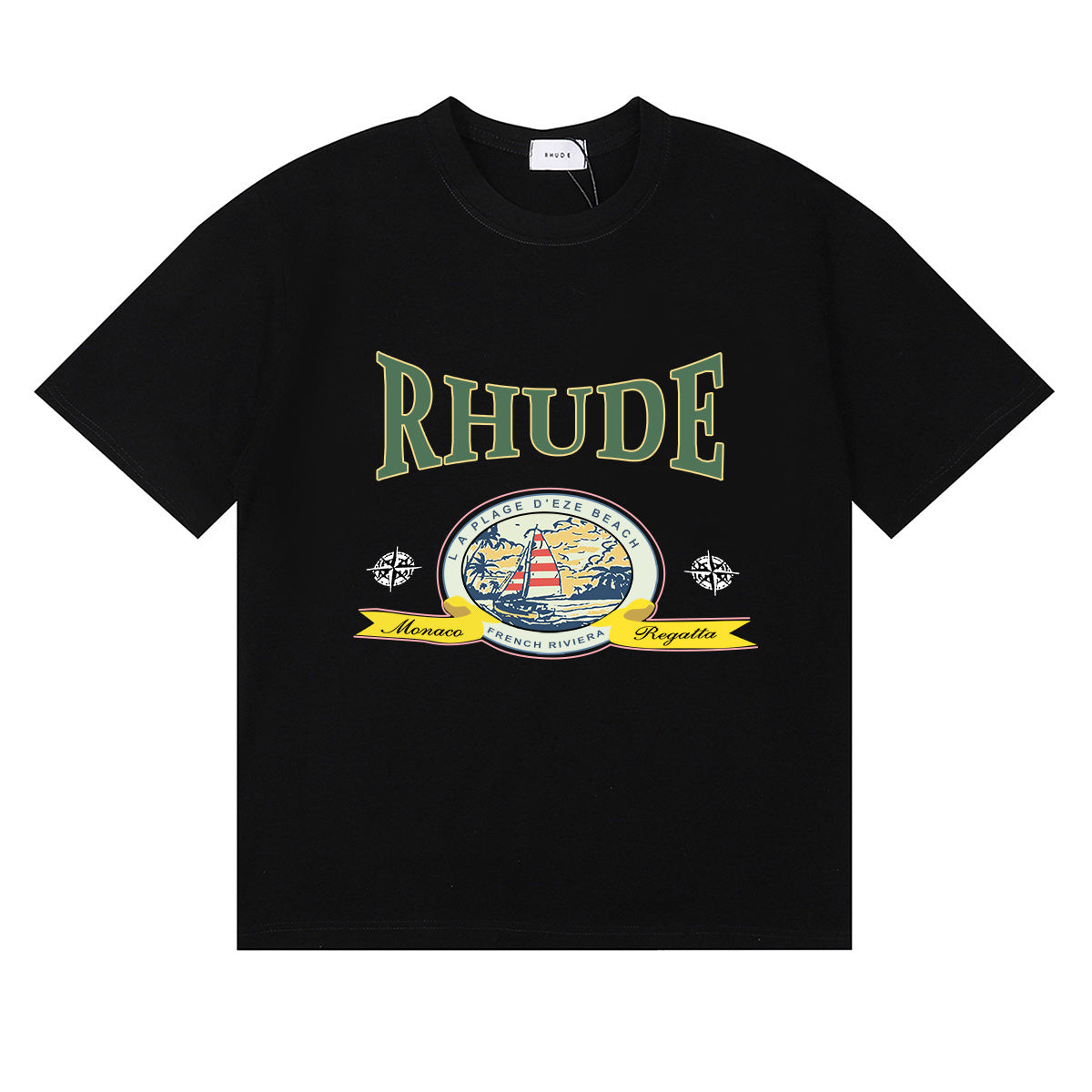 Rhude T-shirts Morocco Seaview Sailing Print Cotton Casual Short Sleeves Men and Women