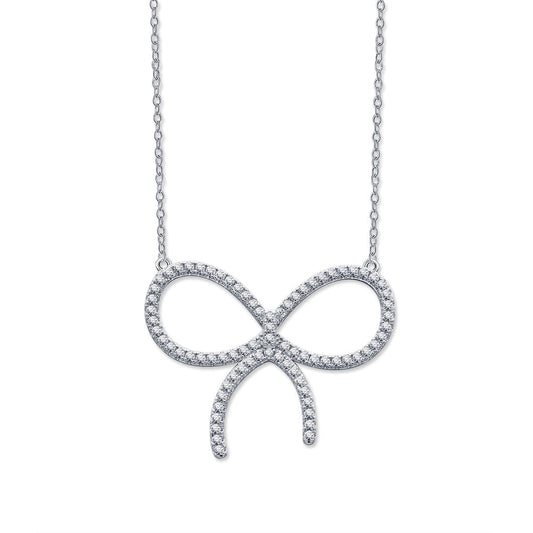 Tiffany Claw Set Rhodium Plated Bow Necklace