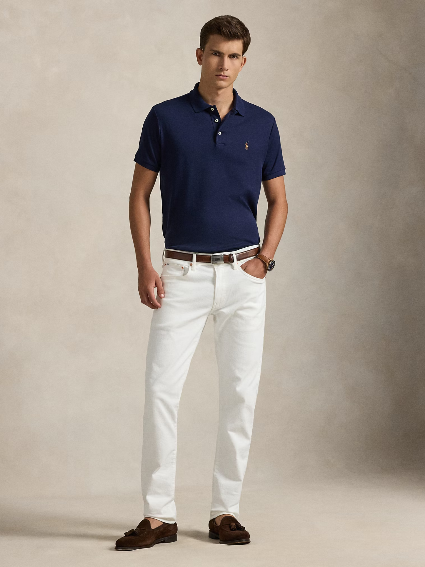 RALPH LAUREN Custom Slim Fit Soft Cotton Polo Shirt Refined Navy