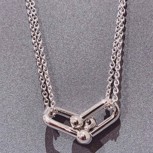 Tiffany Hardwear Double Link Pendant Silver Necklace - 68692512