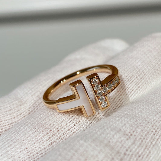 Tiffany T Wire MOP Cubic Zirconia Ring Pink Gold