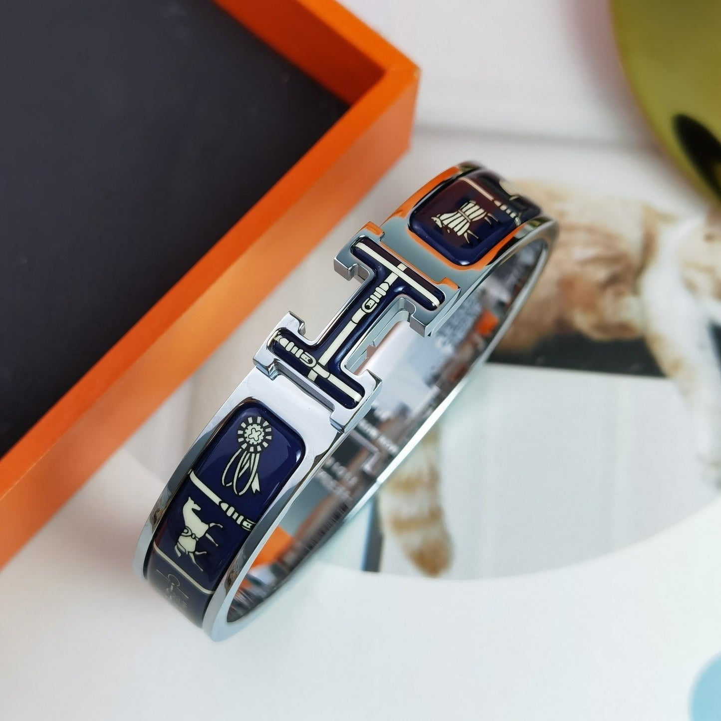 Hermes H Couvertures Dark Blue Bracelet