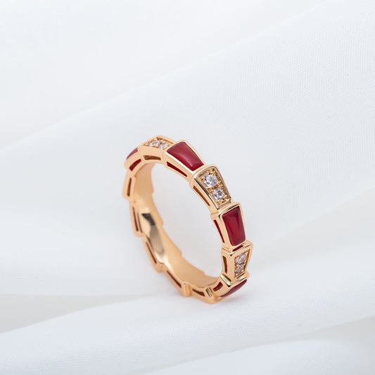 Bvlgari Serpenti Ring Pink Gold Carnelian Cubic Zirconia 3MM