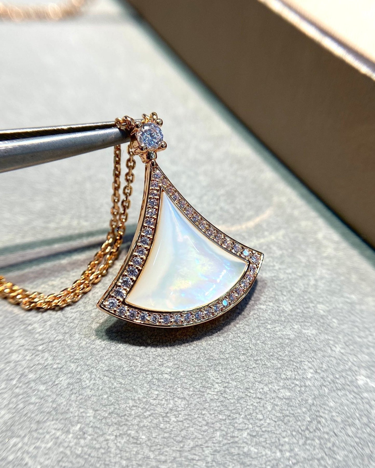 Bvlgari Dream MOP Cubic Zirconia Paved Pink Gold Necklace