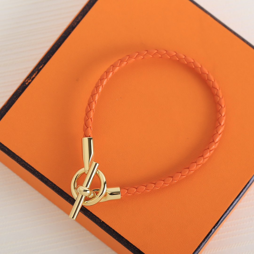 Hermes Glenan Gold Leather Bracelet