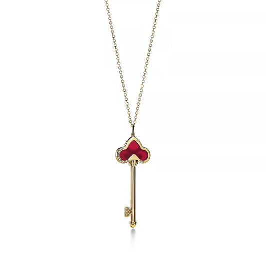 Tiffany Fleur de Lis Pink Gold Cubic Zirconia Carnelian Necklace