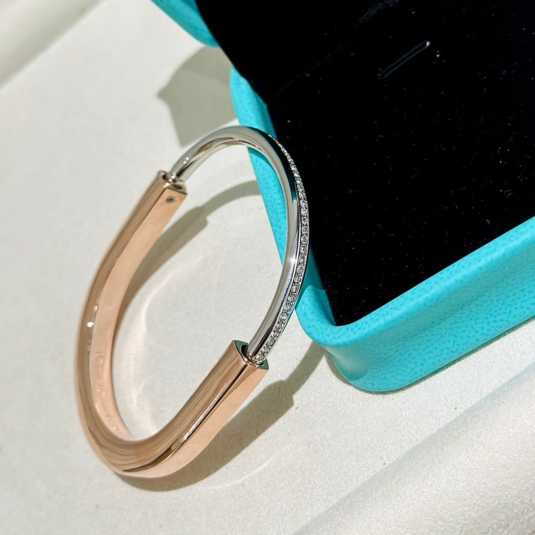 Tiffany Lock Pink Gold Silver Cubic Zirconia Bracelet