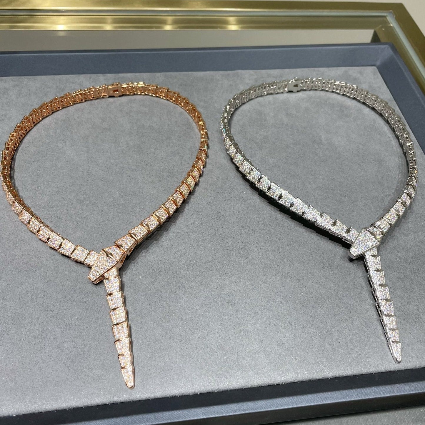 Bvlgari Serpenti Viper Pink Gold Cubic Zirconia Paved Necklace