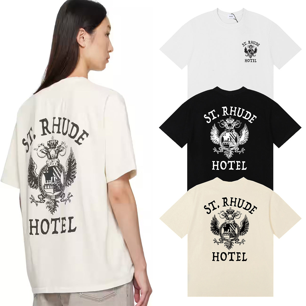 Rhude T-shirts Totem Simple Printing Cotton Casual Short Sleeve Men and Women