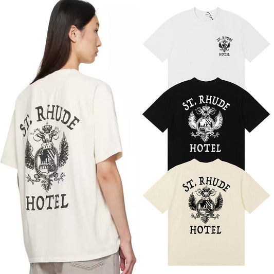 Rhude T-shirts Totem Simple Printing Cotton Casual Short Sleeve Men and Women