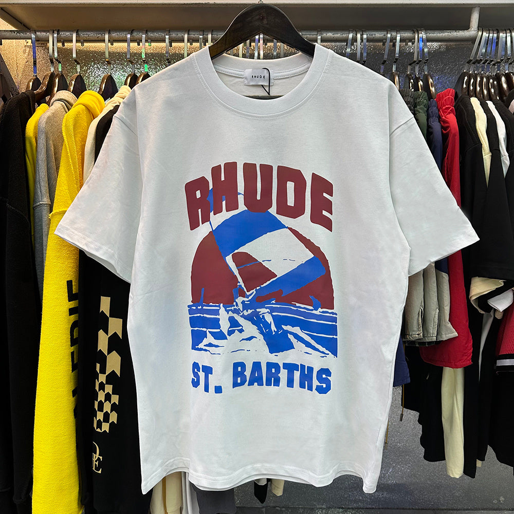 Rhude T-shirts Windsurfing Printed Cotton Casual Short Sleeves Men and Women
