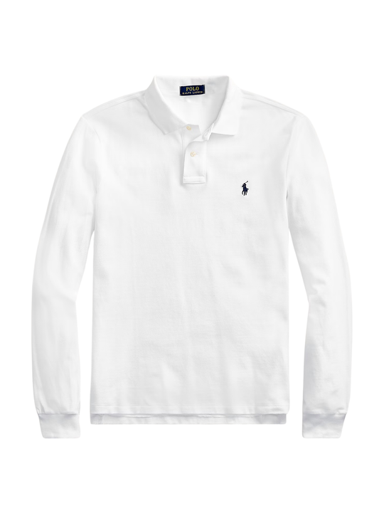 RALPH LAUREN Slim Fit Mesh Long-Sleeve Polo White