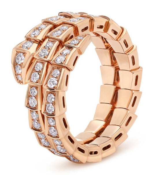 Bvlgari Serpenti Ring Pink Gold Cubic Zirconia Double Row
