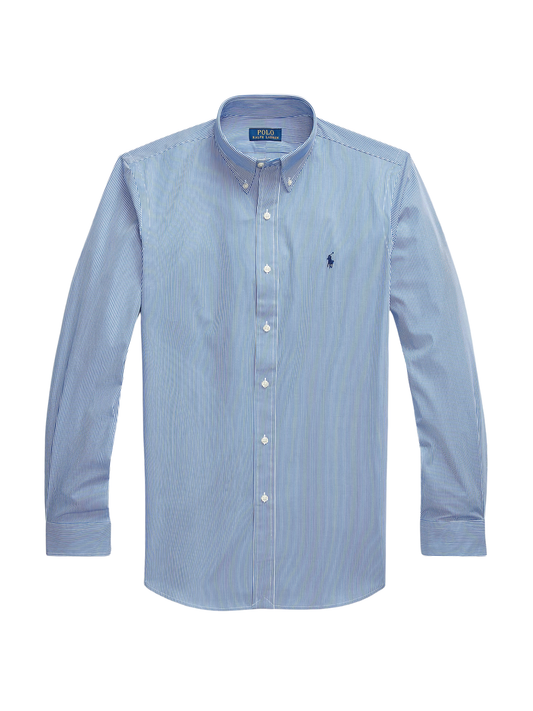 RALPH LAUREN Custom Fit Stretch Poplin Shirt Blue/White Hairline