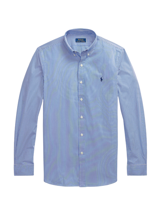 RALPH LAUREN Slim Fit Striped Stretch Poplin Shirt Blue/White Hairline