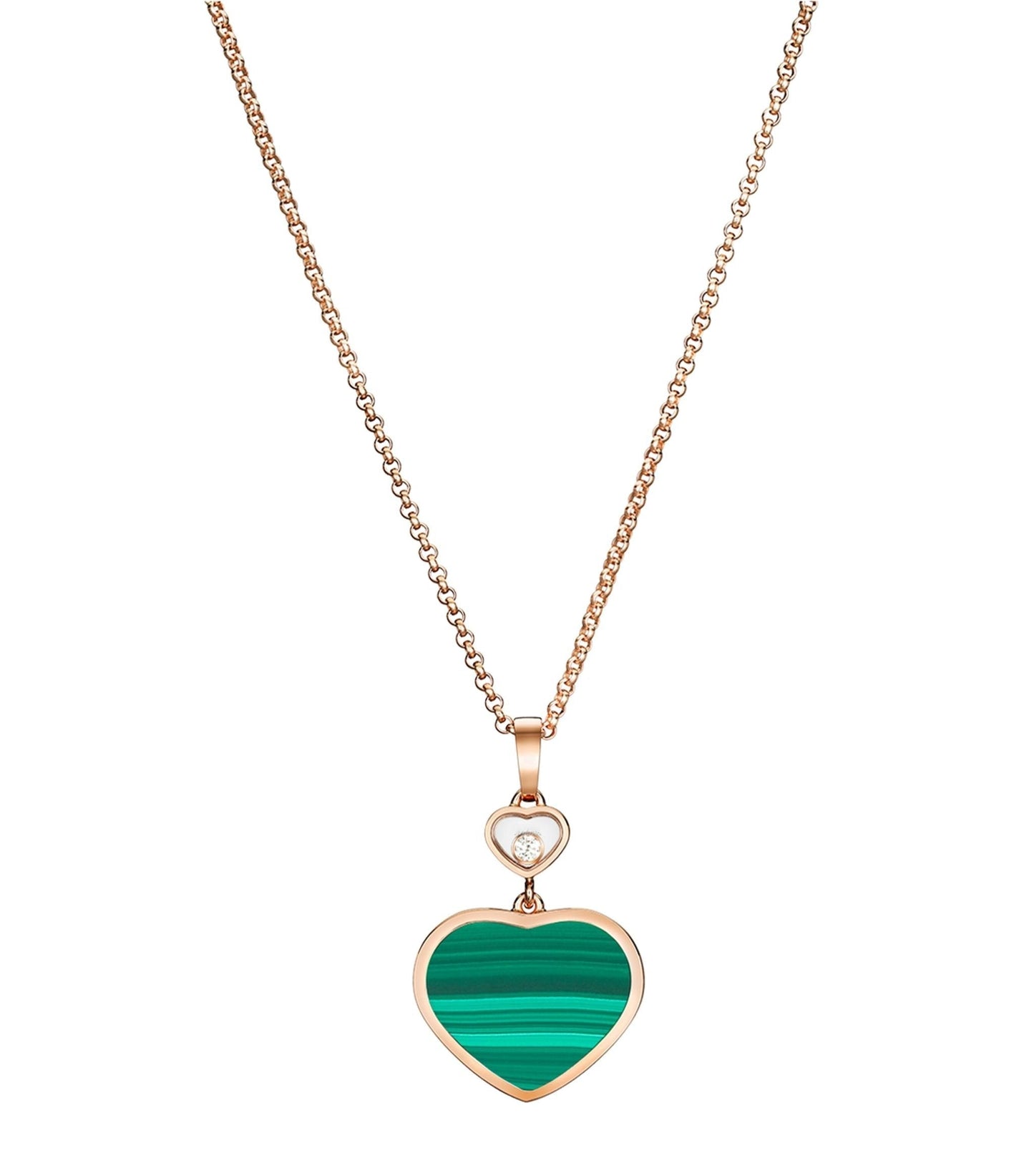 Chopard Happy Heart Malachite Necklace Pink Gold Cubic Zirconia