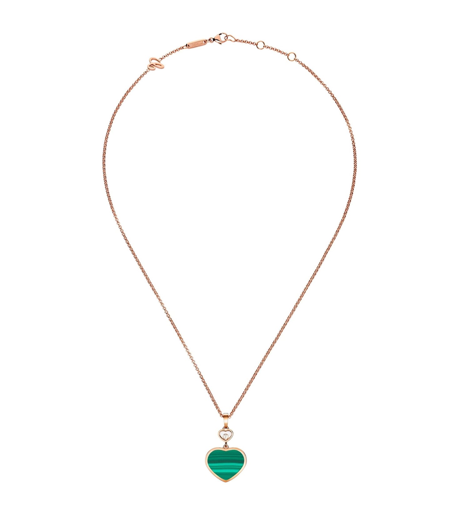 Chopard Happy Heart Malachite Necklace Pink Gold Cubic Zirconia