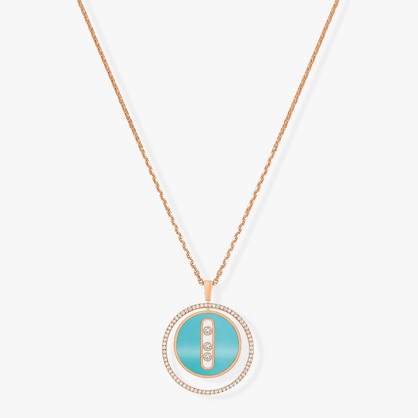 Messika Lucky Move 3 Cubic Zirconia Turquoise Pink Gold Necklace