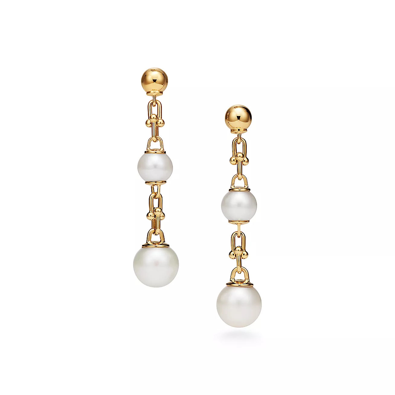 Tiffany Triple Drop Link Earrings Gold with Freshwater Pearls