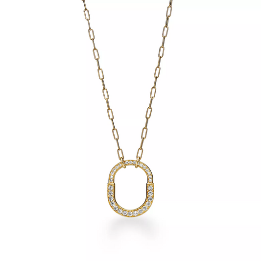 Tiffany Lock Necklace Medium Pendant Gold Paved Cubic Zirconia