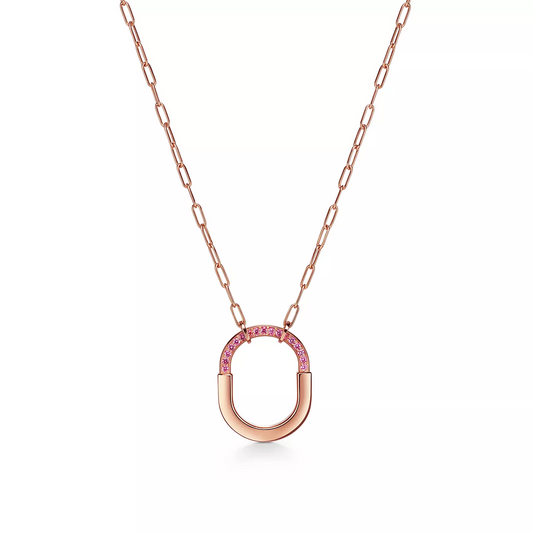 Tiffany Lock Medium Pendant Pink Cubic Zirconia Pink Gold Necklace