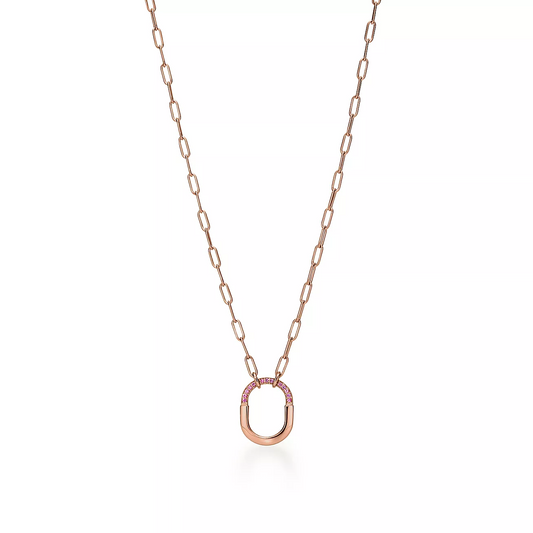 Tiffany Lock Small Pendant Pink Cubic Zirconia Pink Gold Necklace