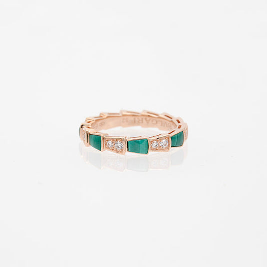 Bvlgari Serpenti Ring Pink Gold Malachite Cubic Zirconia 3MM