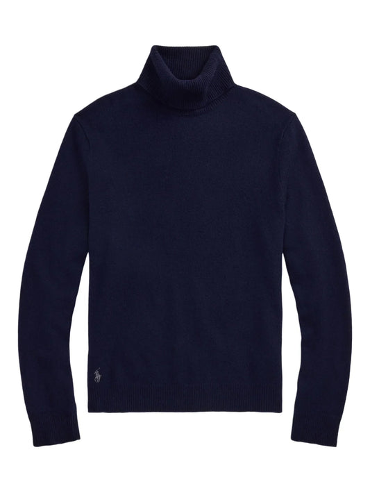 RALPH LAUREN Wool-Cotton Roll Neck Jumper Hunter Navy