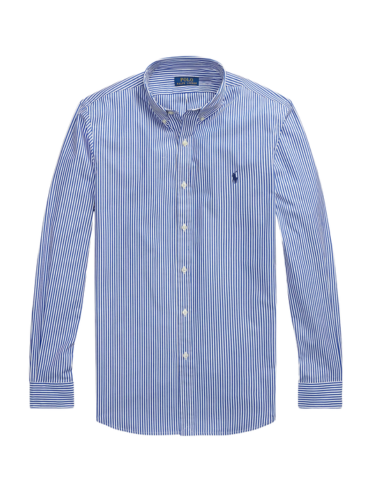 RALPH LAUREN Slim Fit Striped Stretch Poplin Shirt Blue/White Bengal Stripe
