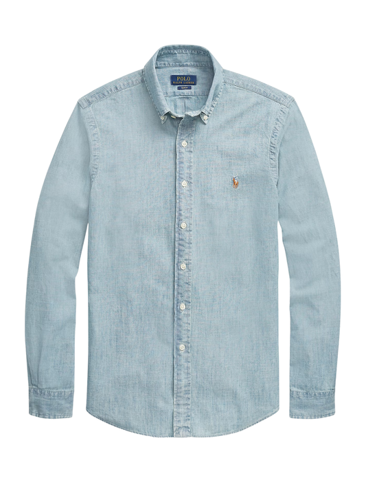 RALPH LAUREN Slim Fit Chambray Shirt Medium Wash