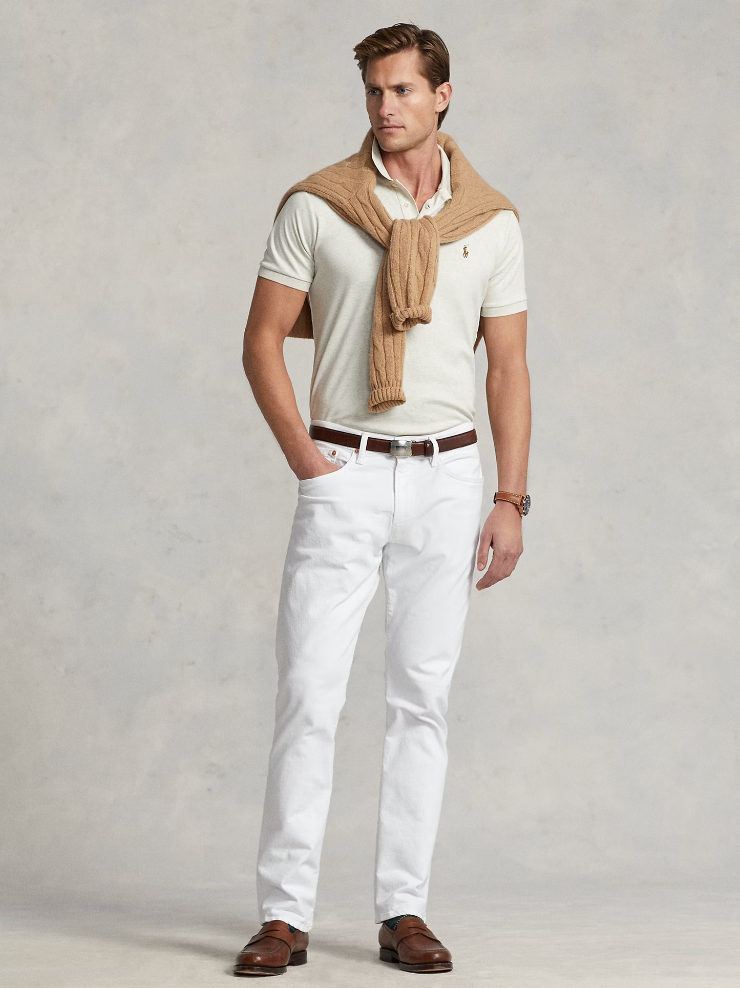 RALPH LAUREN Custom Slim Fit Soft Cotton Polo Shirt State Heather