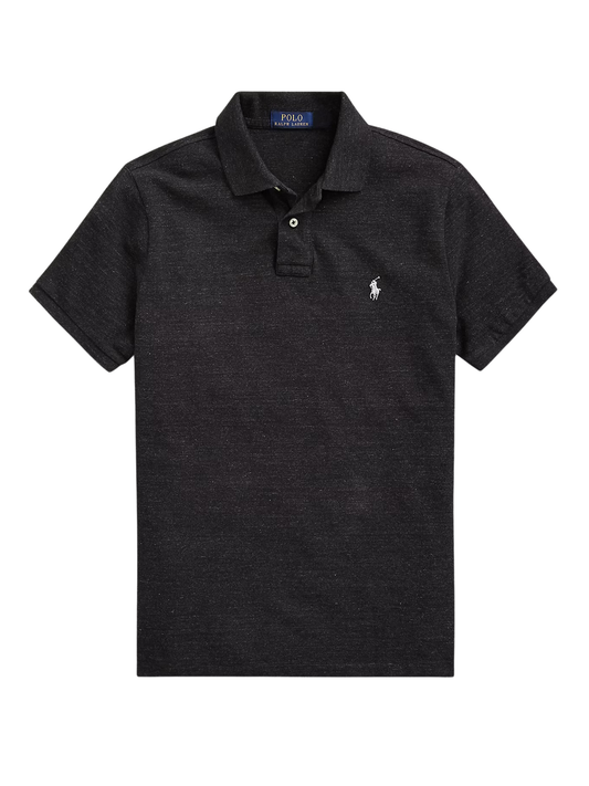 RALPH LAUREN Slim Fit Mesh Polo Shirt Black Marl Heather