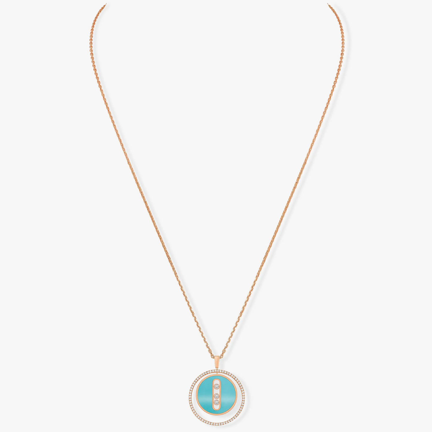 Messika Lucky Move 3 Cubic Zirconia Turquoise Pink Gold Necklace