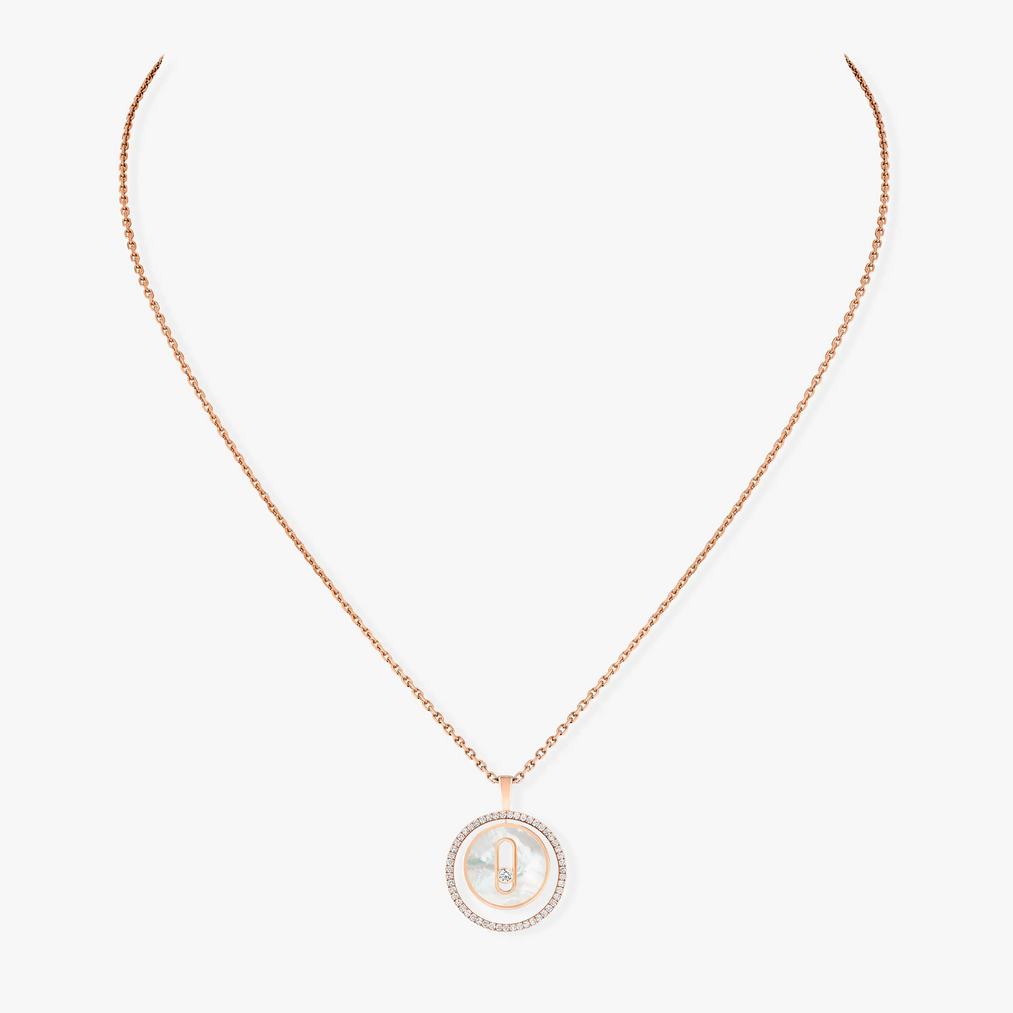 Messika Lucky Move 1 Cubic Zirconia White Mother of Pearl Pink Gold Necklace