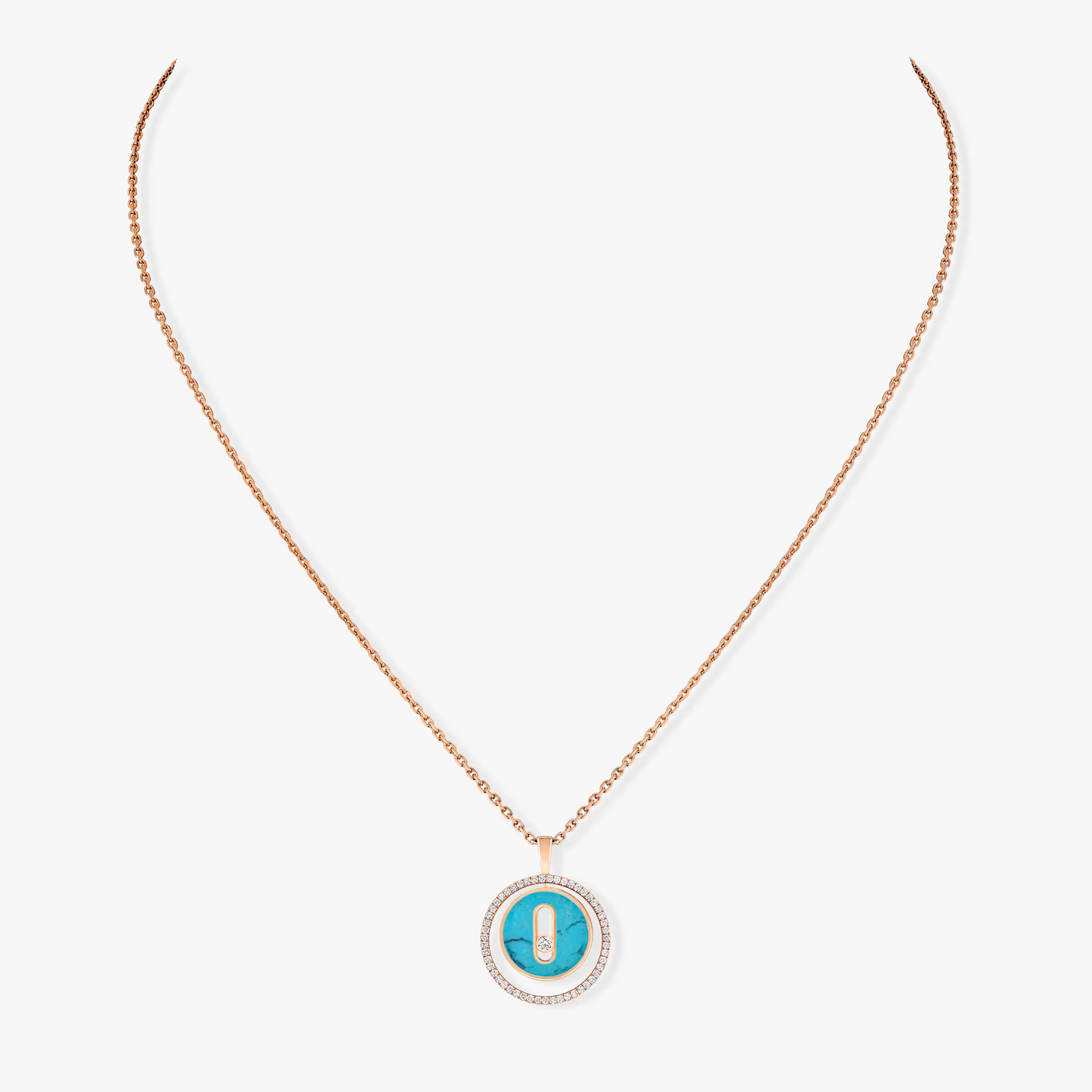 Messika Lucky Move 1 Cubic Zirconia Turquoise Pink Gold Necklace