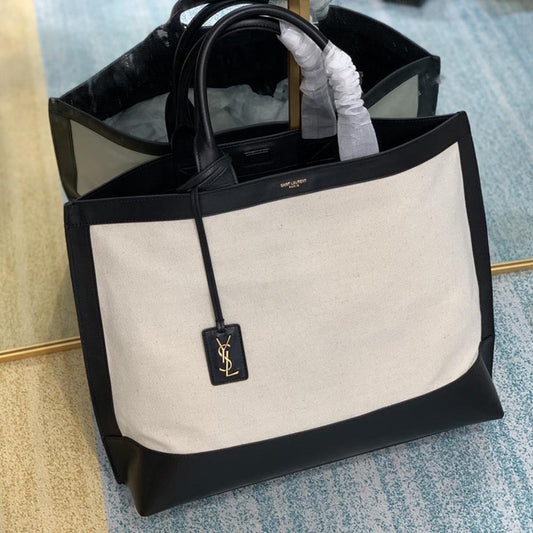 YSL Tag Hobo Bag - Beige/Black