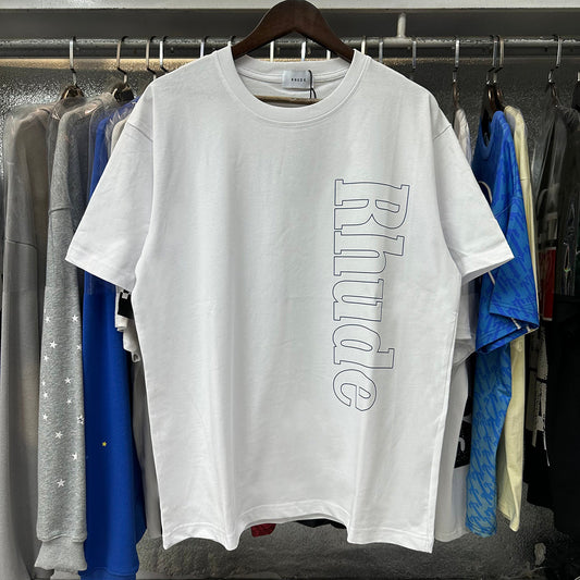 Rhude T-shirts Vertical Letter Printing Cotton Casual Short Sleeve Men and Women