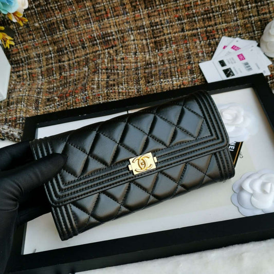 Chanel Boy Long Flap Wallet Lambskin - Black