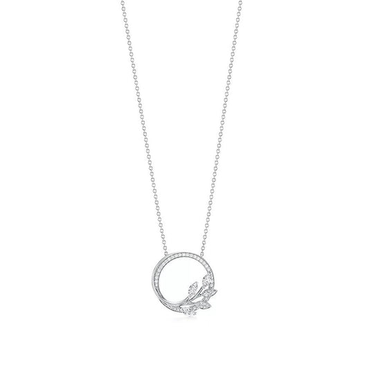 Tiffany Cubic Zirconia Vine Circle Pendant Platinum Necklace