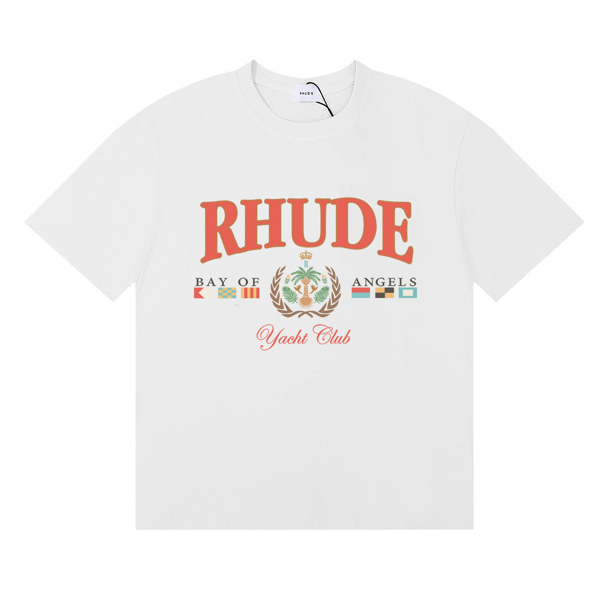Rhude T-shirts Flag Badge Cotton Casual Short Sleeve Men and Women