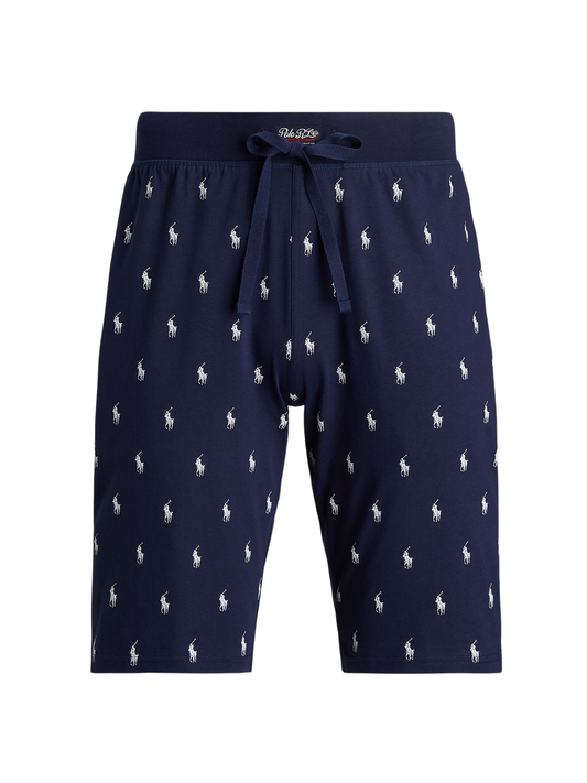 RALPH LAUREN Allover Pony Cotton Jersey Sleep Shorts Cruise Navy