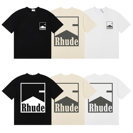 Rhude T-shirts Printed Cotton Crew Neck Short Sleeve Men and Women