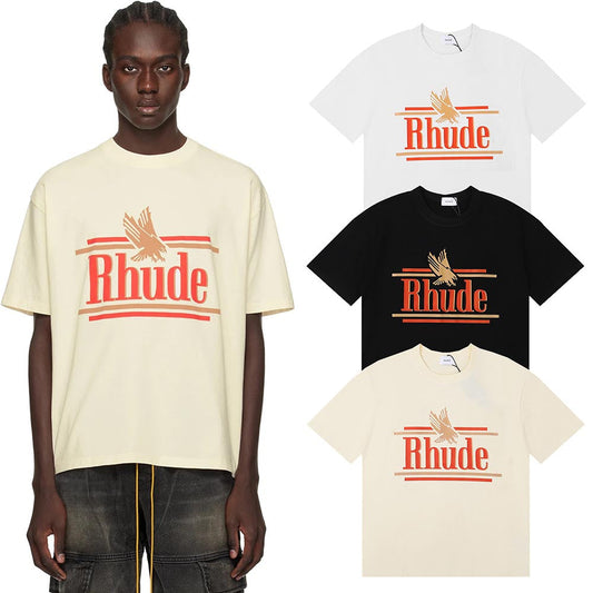 Rhude T-shirts Eagle Rossa Printed Cotton Casual Short Sleeve Men and Women