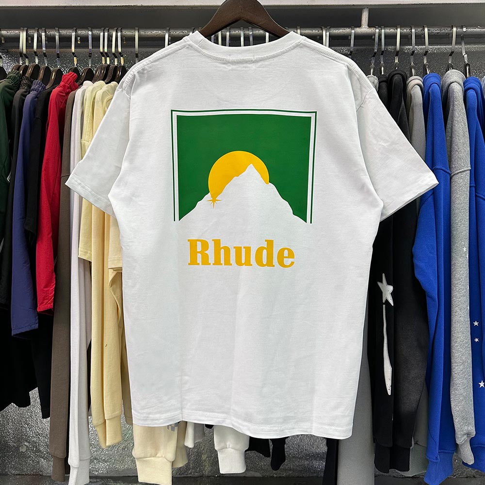 Rhude T-shirts Sunset Classic Print Cotton Casual Short Sleeve Men and Women