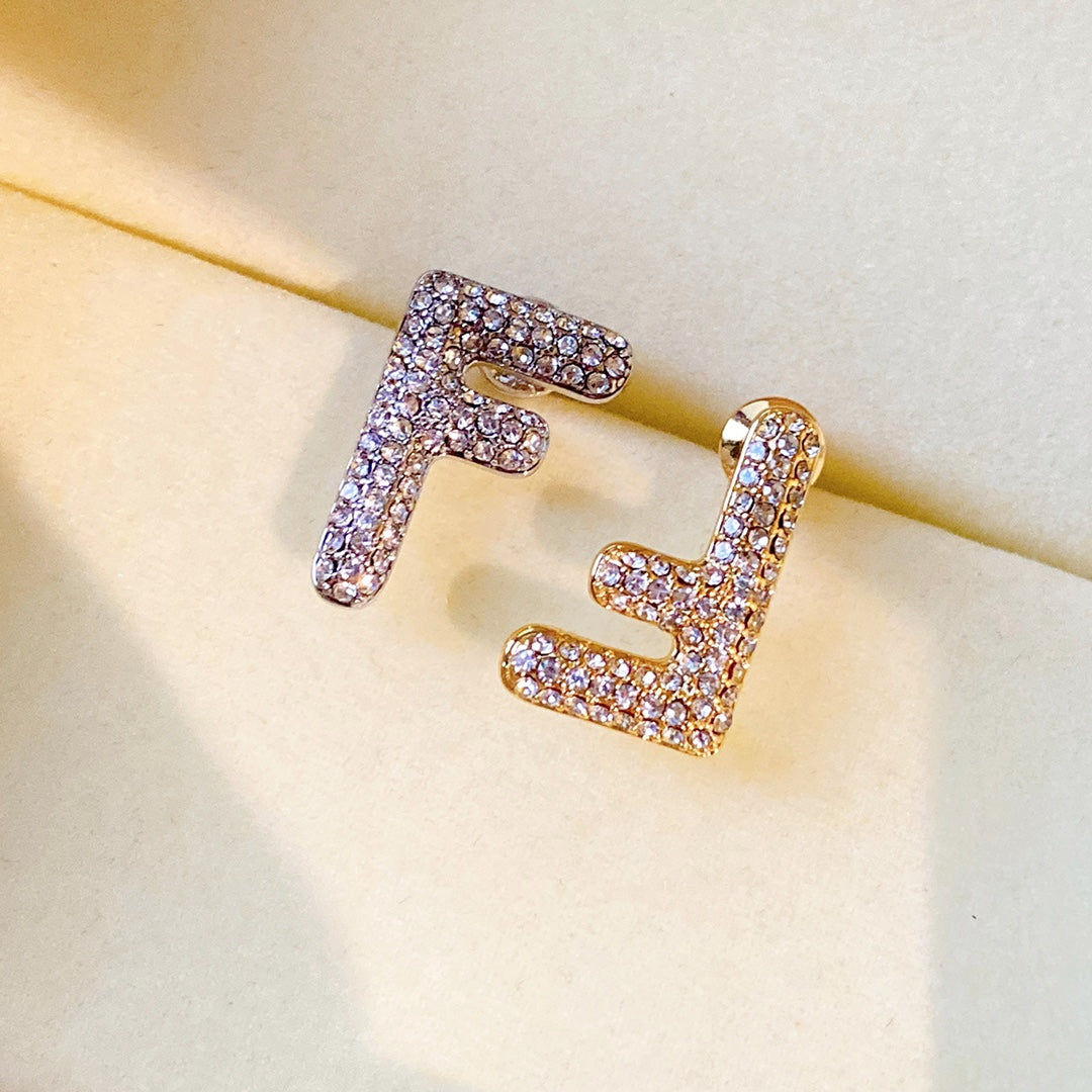 Fendi FF Earrings Small Silver&Gold Diamond