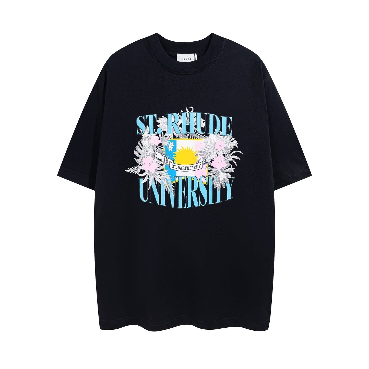 Rhude T-shirt Micro Label Flower Letter Print Pattern Short Sleeve T-shirt