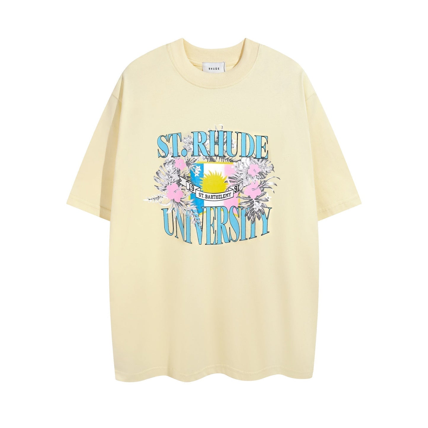 Rhude T-shirt Micro Label Flower Letter Print Pattern Short Sleeve T-shirt